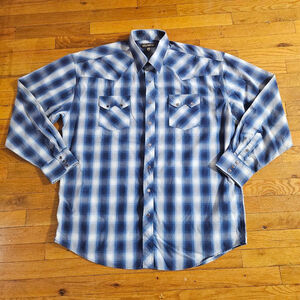 Stetson Men's Plaid Casual Button Down Shirt XXL Blue White